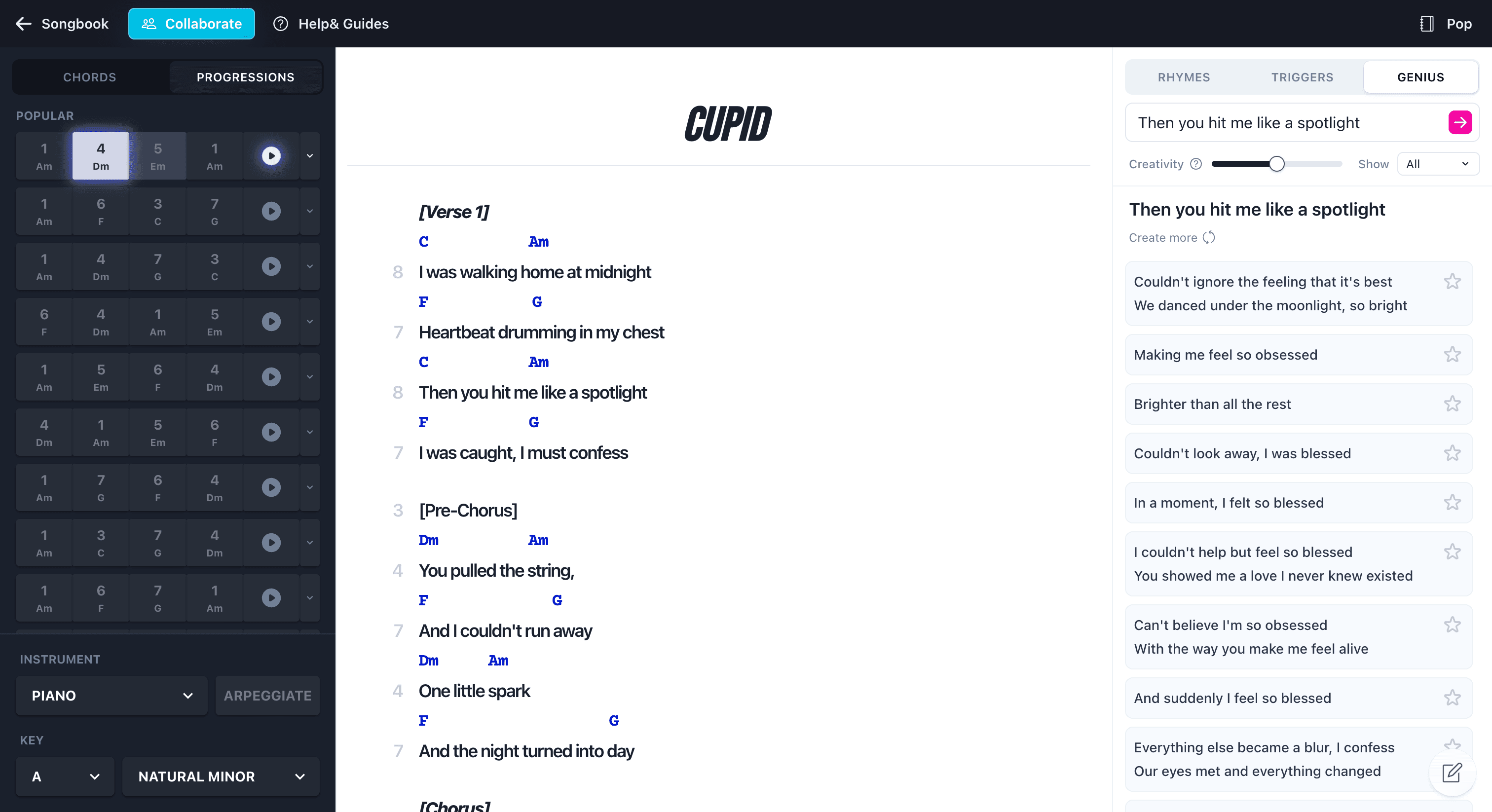 Chorus songwritng app